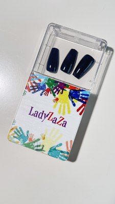 Franse tip handgemaakte pers op nagels langpuntige amandel blauwe tips en naakte nagels full cover draagbare nagelplaten Manufac