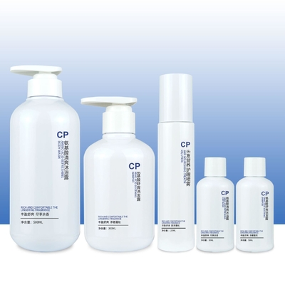 Custom Blue PET huidverzorging verpakkingsflesset pers pomp fles crème potten plastic cosmetische flesset