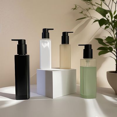 PET-plastic vierkantfles met drukpompverzegeling voor cosmetische verpakkingen voor persoonlijke verzorging in aangepaste kleuren