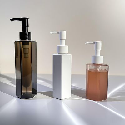 Zeshoekige Rechte Body PET Plastic Fles met Drukpomp Afsluiting voor Cosmetische Lotion of Shampoo in 120ml 150ml 200ml Capaciteit