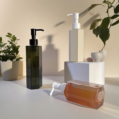 Zeshoekige Rechte Body PET Plastic Fles met Drukpomp Afsluiting voor Cosmetische Lotion of Shampoo in 120ml 150ml 200ml Capaciteit