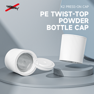 K2 Druk op de waterpoeder-scheidingsdop PE Twist Top-poederflesdeksel voor stevige drank en energiesupplement